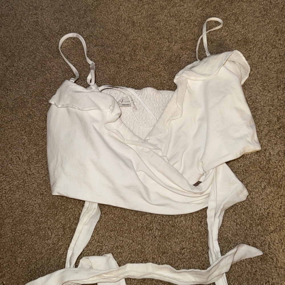 Anthropologie Cream Tie-Back Crop Top